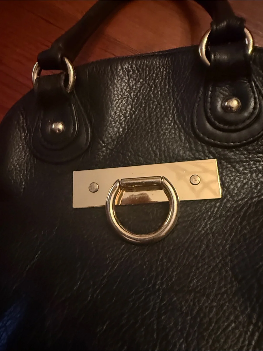 Onna Ehrlich Black Leather Satchel with Gold Hardware